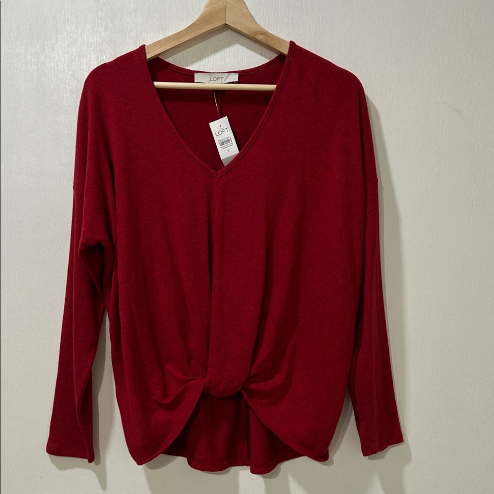 LOFT WOMENS VIBRANT RED BLOUSE KNOTTED FRONT DETAILS Sz SMALL NEW